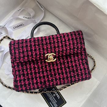 Bagsaaa Chanel Small Box Bag Wool Tweed Fuchsia & Black AS4470 - 13.5 × 19 × 8 cm