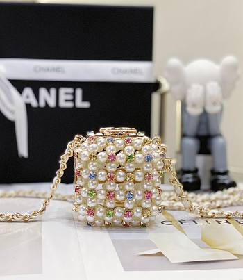 Bagsaaa Chanel Mini Evening Bag White & Multicolor AS3769 - 8×7×7 cm