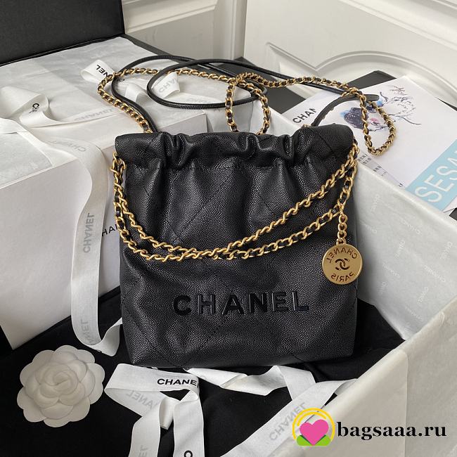 Bagsaaa Chanel 22 Mini Handbag Shiny Grained Calfskin Black AS3980 - 20 × 19 × 6 cm - 1