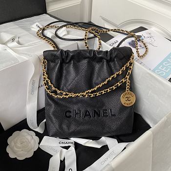 Bagsaaa Chanel 22 Mini Handbag Shiny Grained Calfskin Black AS3980 - 20 × 19 × 6 cm