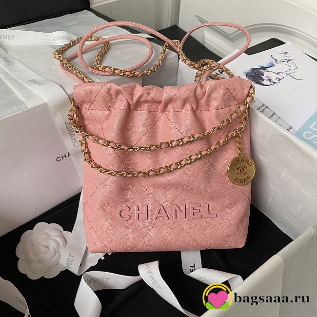 Bagsaaa Chanel 22 Mini Handbag Shiny Grained Calfskin Pink AS3980 - 20 × 19 × 6 cm - 1