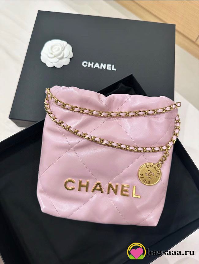 Bagsaaa Chanel 22 Mini Handbag Shiny Calfskin Light Pink AS3980 - 20 × 19 × 6 cm - 1