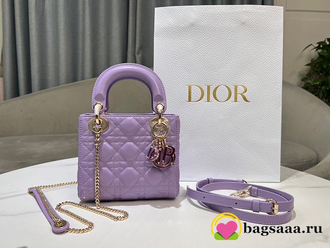 Bagsaaa Mini Lady Dior Bag Lilac Purple Cannage Lambskin - 17 x 15 x 7 cm - 1