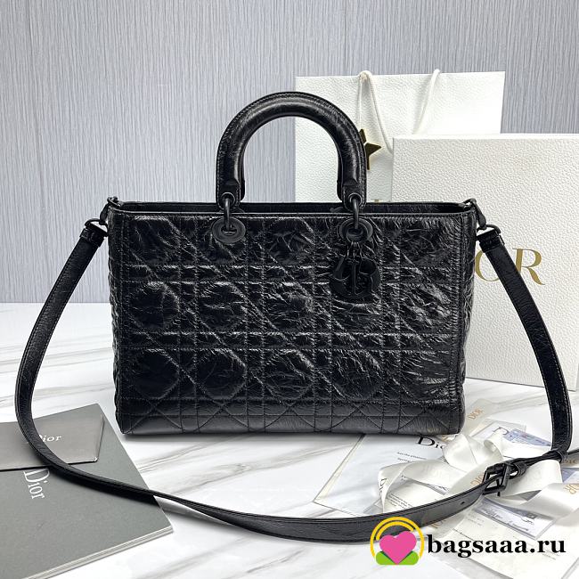 Bagsaaa Dior Large Lady D-Sire Bag Black Macrocannage Crinkled Calfskin - 35 x 23 x 15 cm - 1