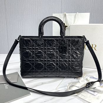 Bagsaaa Dior Large Lady D-Sire Bag Black Macrocannage Crinkled Calfskin - 35 x 23 x 15 cm