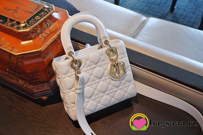 Dior Lady Lambskin White Handbag with Gold Hardware 20CM - 1