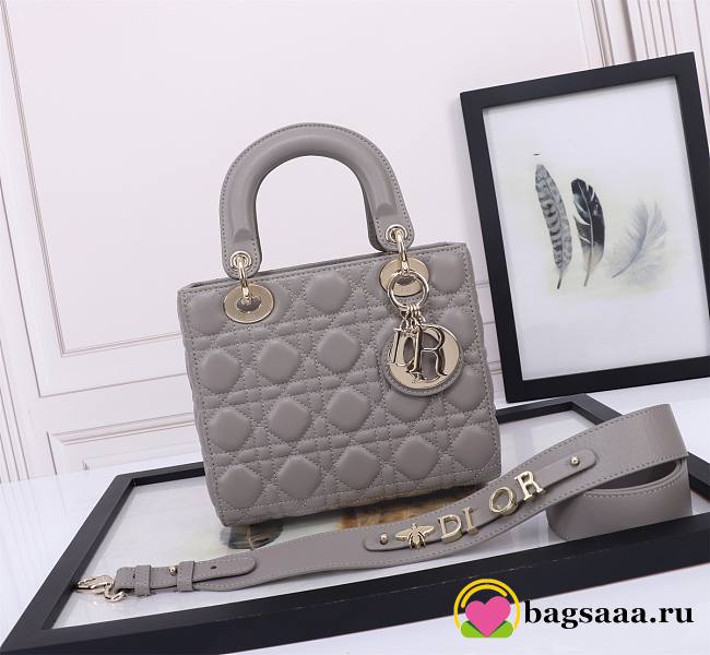 Bagsaaa Dior Lady Small Grey Lambskin Leather 20cm - 1