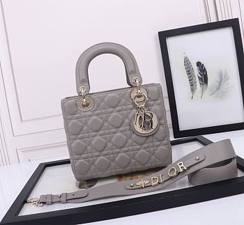 Bagsaaa Dior Lady Small Grey Lambskin Leather 20cm