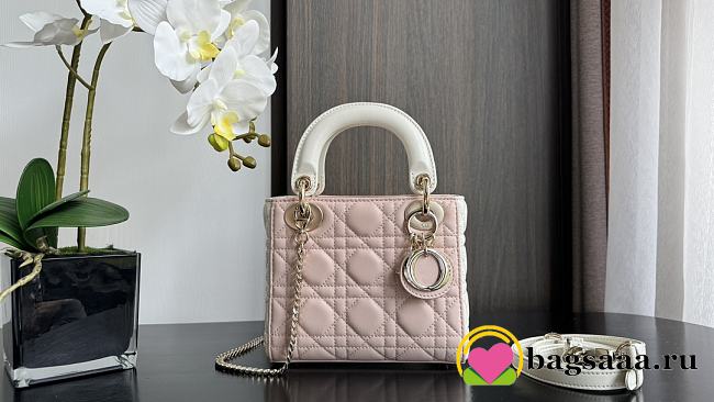 Bagsaaa Mini Lady Dior Bag Two-Tone Latte and Powder Pink Cannage Lambskin - 17 x 15 x 7 cm - 1