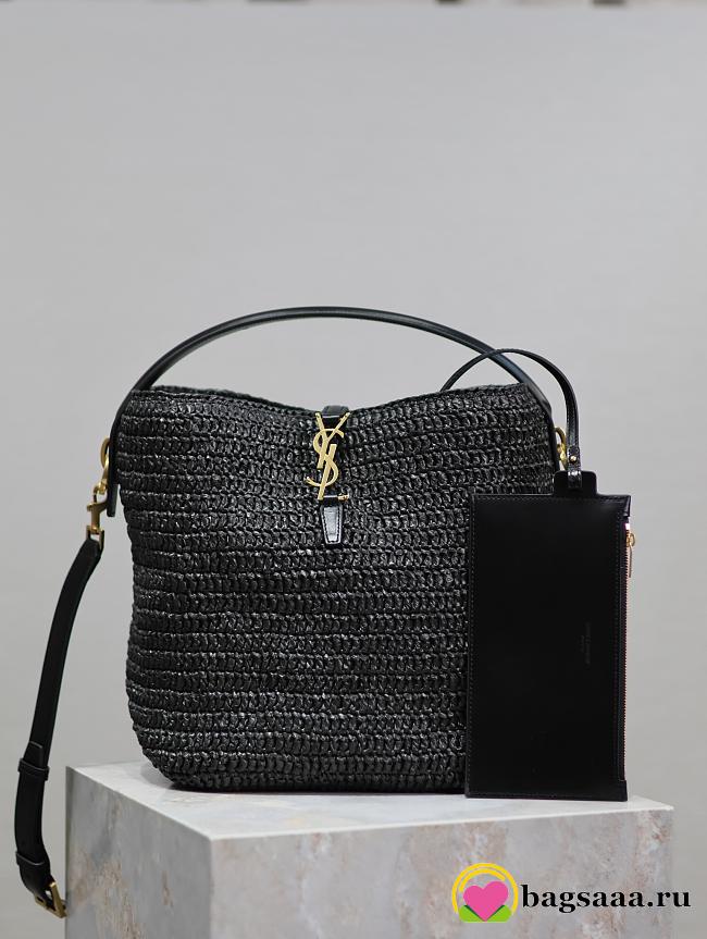 Bagsaaa YSL Le 37 In Woven Raffia And Vegetable-Tanned Leather 773991 Black - 20 X 25 X 16 CM - 1