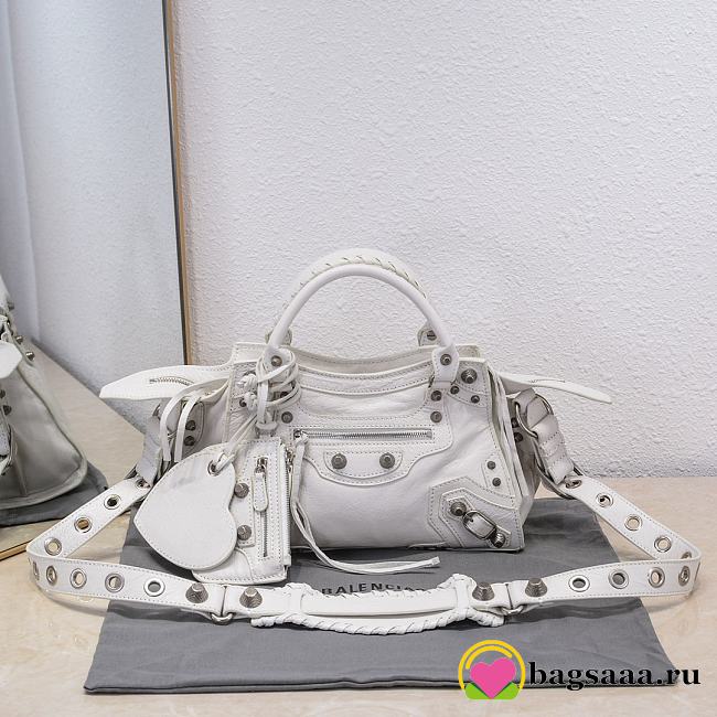 Bagsaaa Balenciaga Neo Cagole XS Handbag In White Arena Lambskin - 26*12*18cm - 1