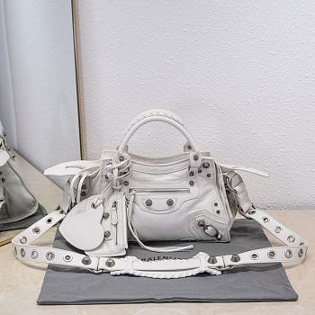 Bagsaaa Balenciaga Neo Cagole XS Handbag In White Arena Lambskin - 26*12*18cm