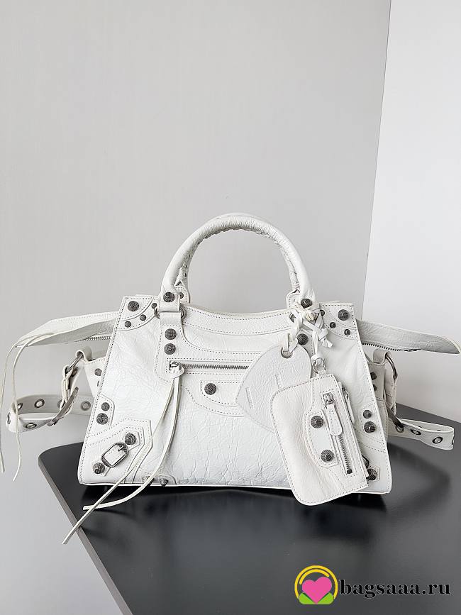 Bagsaaa Balenciaga Neo Cagole City Small Handbag In White Arena Lambskin - 33x21x14 cm - 1