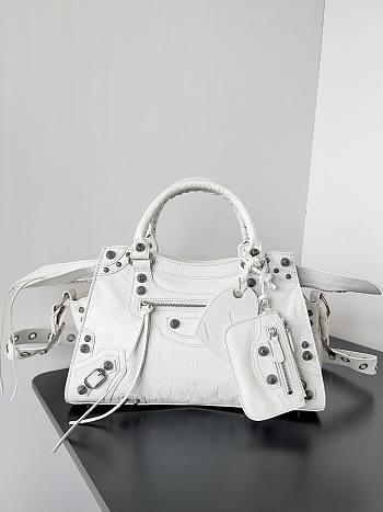 Bagsaaa Balenciaga Neo Cagole City Small Handbag In White Arena Lambskin - 33x21x14 cm