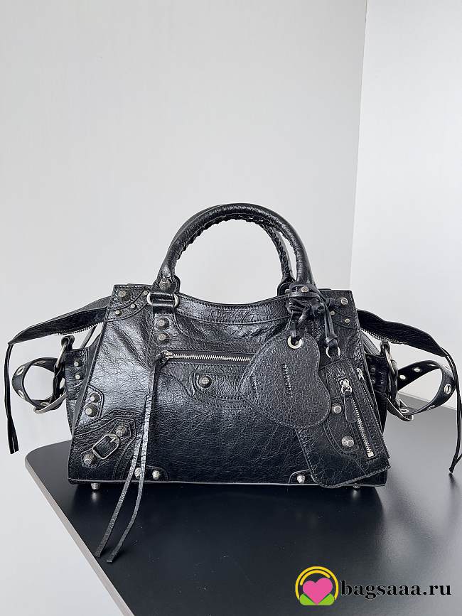 Bagsaaa Balenciaga Neo Cagole City Small Handbag In Black Arena Lambskin - 33x21x14 cm - 1