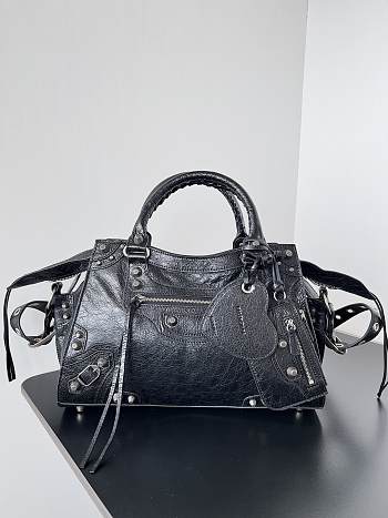 Bagsaaa Balenciaga Neo Cagole City Small Handbag In Black Arena Lambskin - 33x21x14 cm