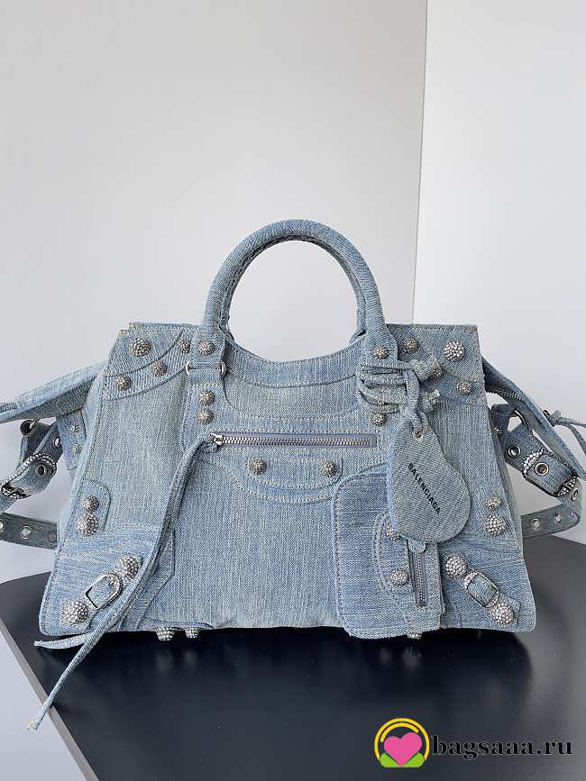 Bagsaaa Balenciaga Neo Cagole City Handbag In Blue Washed Denim - 39*17*24cm - 1