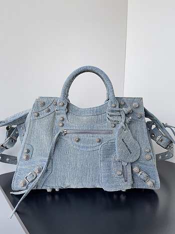 Bagsaaa Balenciaga Neo Cagole City Handbag In Blue Washed Denim - 39*17*24cm