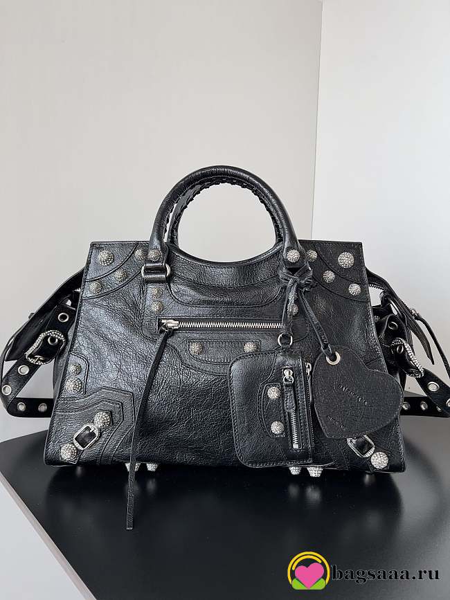 Bagsaaa Balenciaga Neo Cagole City Handbag In Black Arena Lambskin - 39*17*24cm - 1