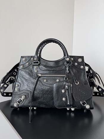 Bagsaaa Balenciaga Neo Cagole City Handbag In Black Arena Lambskin - 39*17*24cm