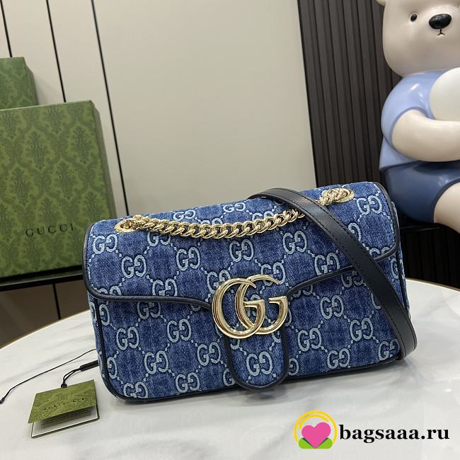 Bagsaaa Gucci GG Marmont Small Shoulder Bag Blue Denim 443497 - 26x15x7cm - 1