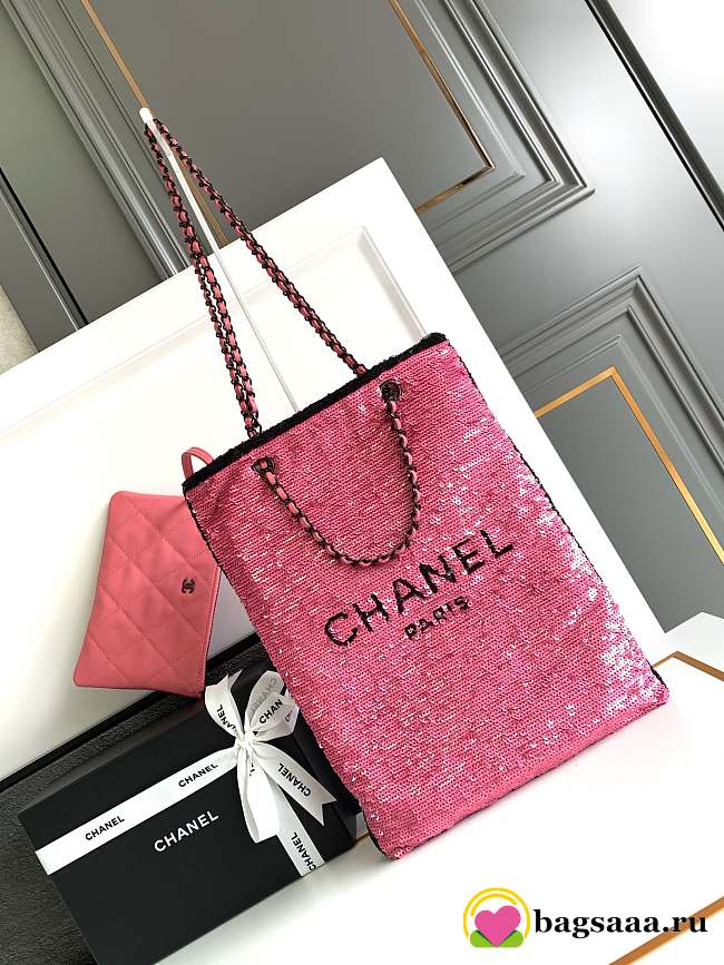 Bagsaaa Chanel Shopping Bag AS4856 Pink Sequins & Black Metal - 39 × 30 × 2 cm - 1