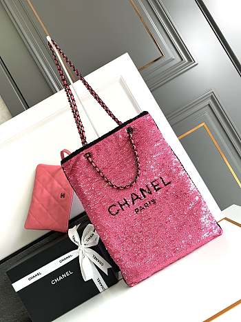 Bagsaaa Chanel Shopping Bag AS4856 Pink Sequins & Black Metal - 39 × 30 × 2 cm