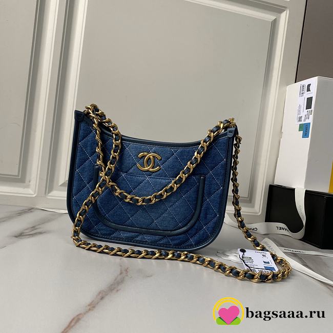 Bagsaaa Chanel Hobo Handbag Blue Denim AS4666 - 20 × 24 × 6 cm - 1