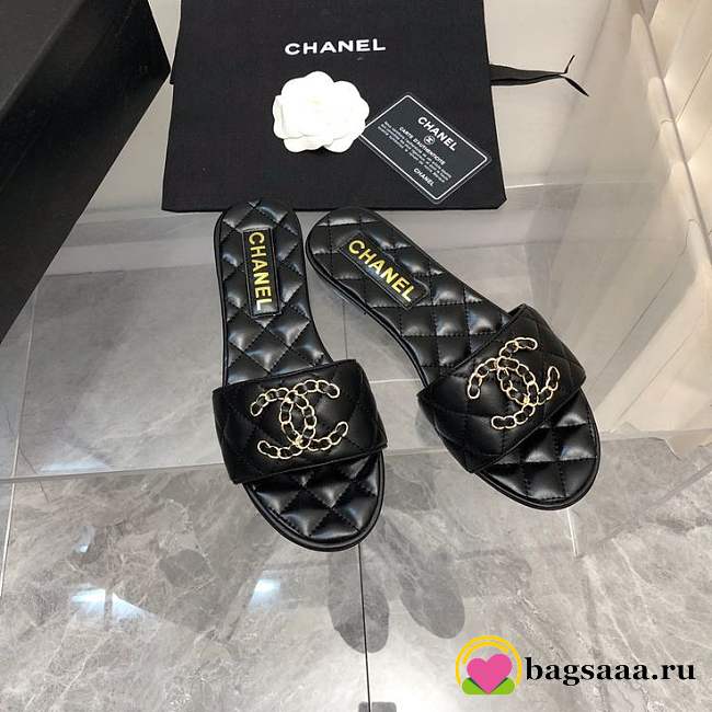 Bagsaaa Chanel Quilted Black Slides - 1