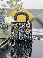 Bagsaaa Mini Lady Dior Bag Black Satin Embroidered with White Resin Pearls - 17 x 15 x 7 cm - 1