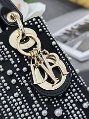 Bagsaaa Mini Lady Dior Bag Black Satin Embroidered with White Resin Pearls - 17 x 15 x 7 cm - 4