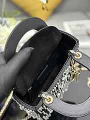 Bagsaaa Mini Lady Dior Bag Black Satin Embroidered with White Resin Pearls - 17 x 15 x 7 cm - 3