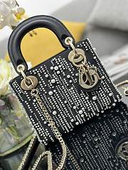 Bagsaaa Mini Lady Dior Bag Black Satin Embroidered with White Resin Pearls - 17 x 15 x 7 cm - 2