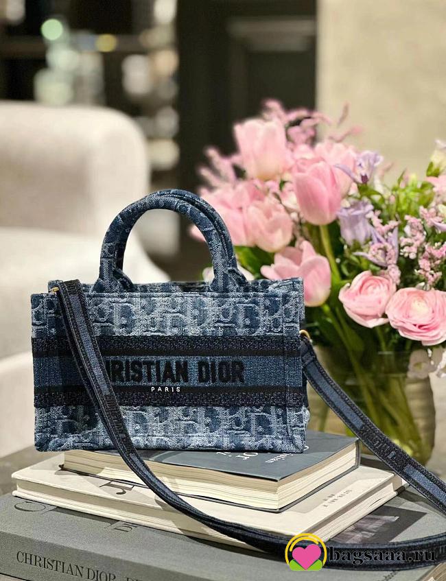 Bagsaaa Mini Dior Book Tote Blue Denim Dior Oblique Jacquard - 21.5 x 13 x 7.5 cm - 1