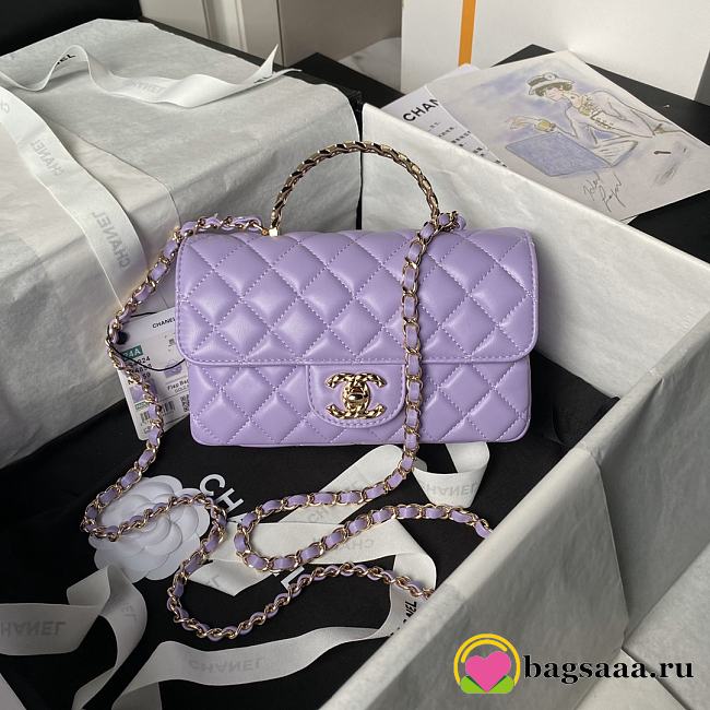 Bagsaaa Chanel Mini Flap Bag With Top Handle AS4924 Light Purple - 12 × 20 × 6 cm - 1