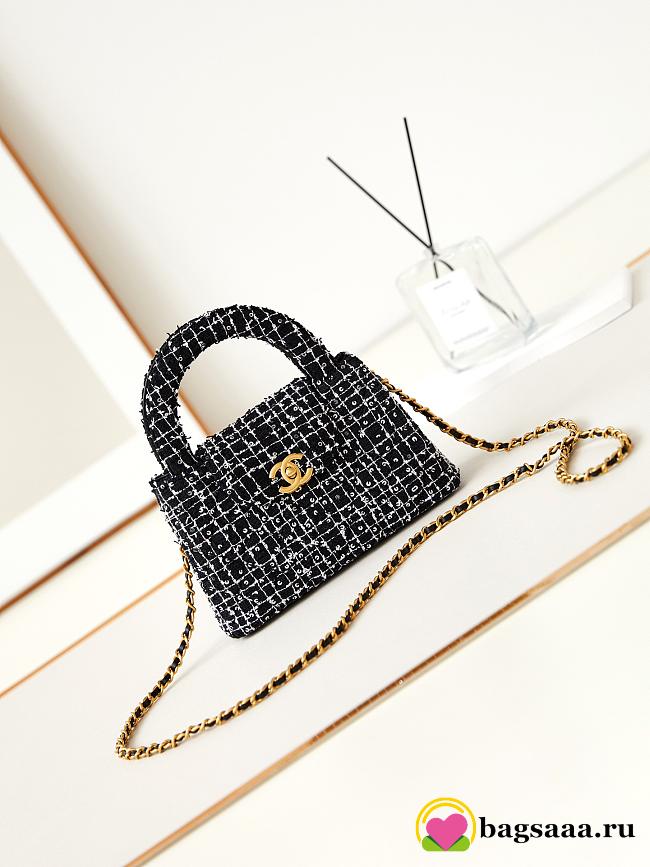 Bagsaaa Chanel Kelly Mini Shopping Bag Tweed Black & White - 19x13x7 cm - 1