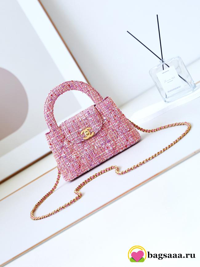 Bagsaaa Chanel Kelly Mini Shopping Bag AS4416 Pink Tweed - 19x13x7 cm - 1