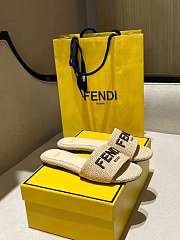 Bagsaaa Fendi Signature Beige Cotton Fibre Slides - 5