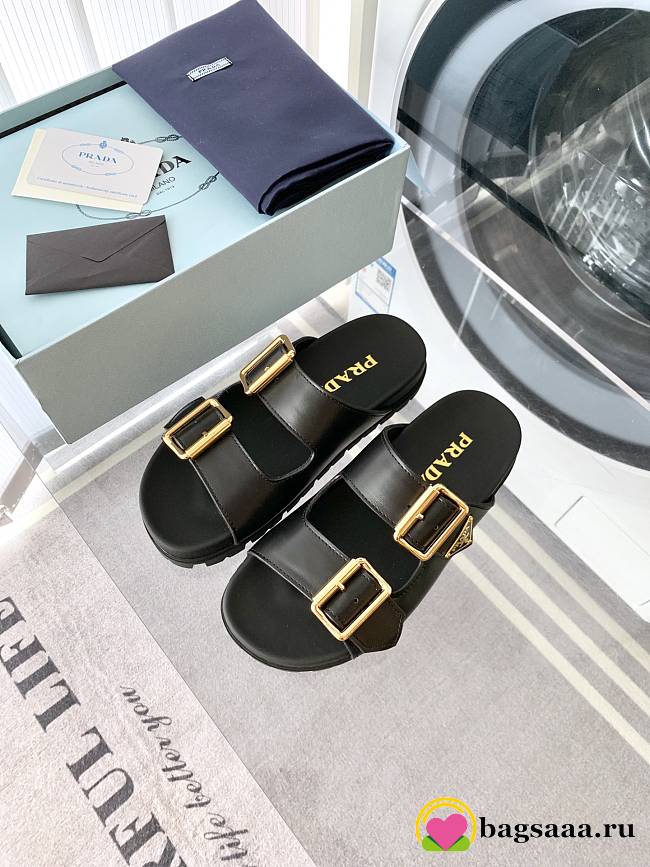 Bagsaaa Prada Leather Strap Slides Black - 1