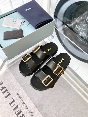 Bagsaaa Prada Leather Strap Slides Black