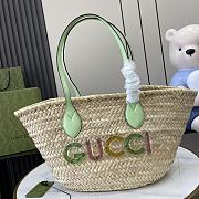 Bagsaaa Gucci Small Straw Tote With Gucci Logo ‎779524 Pale Green - 26 x 22.5 x 18 cm - 1