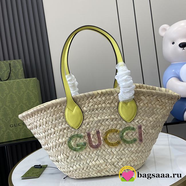 Bagsaaa Gucci Mini Straw Tote With Gucci Logo 782381 Yellow - 20.5 x 19.5 x 13 cm - 1