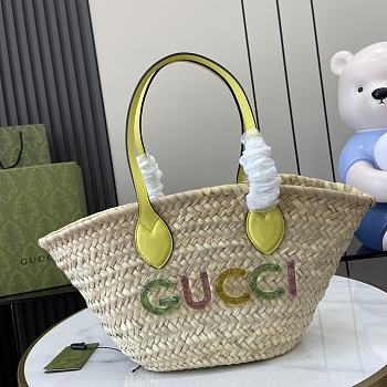 Bagsaaa Gucci Mini Straw Tote With Gucci Logo 782381 Yellow - 20.5 x 19.5 x 13 cm