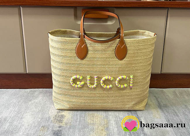 Bagsaaa Gucci Medium Straw-Effect Tote 779666 38 x 33 x 15 cm - 1