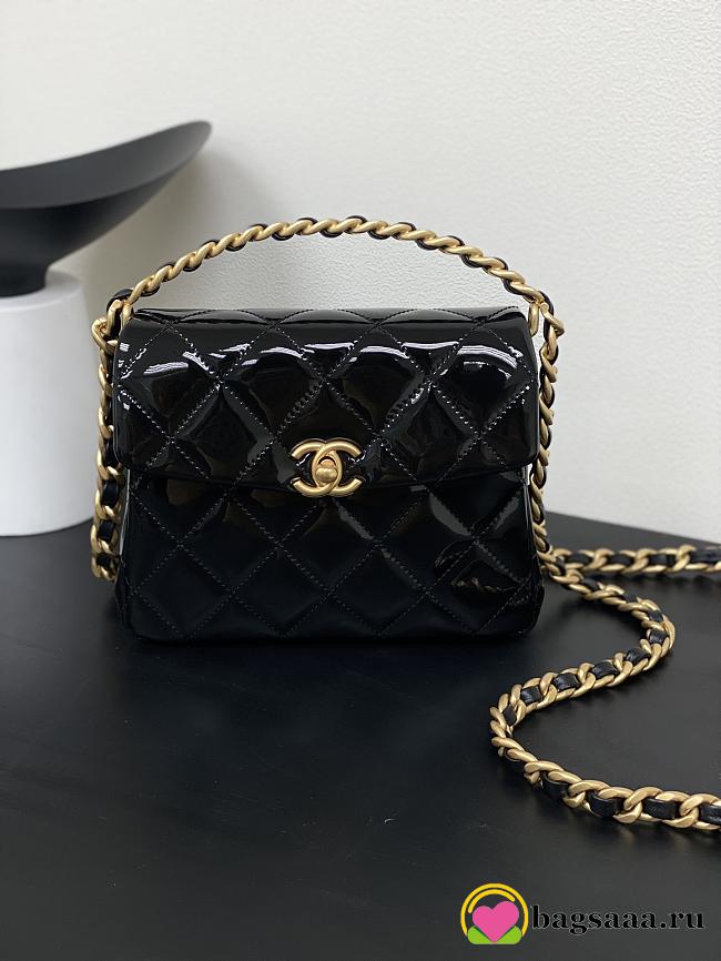 Bagsaaa Chanel Mini Flap Bag With Top Handle AS4472 Black Patent - 14 × 18 × 7 cm - 1