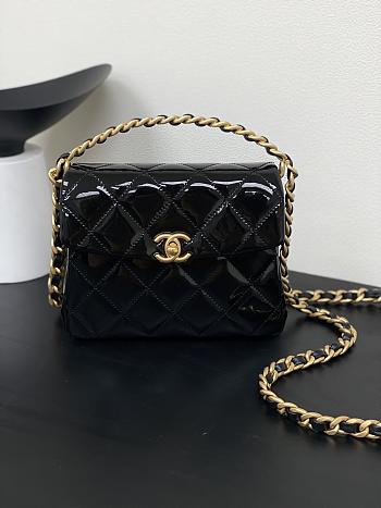 Bagsaaa Chanel Mini Flap Bag With Top Handle AS4472 Black Patent - 14 × 18 × 7 cm