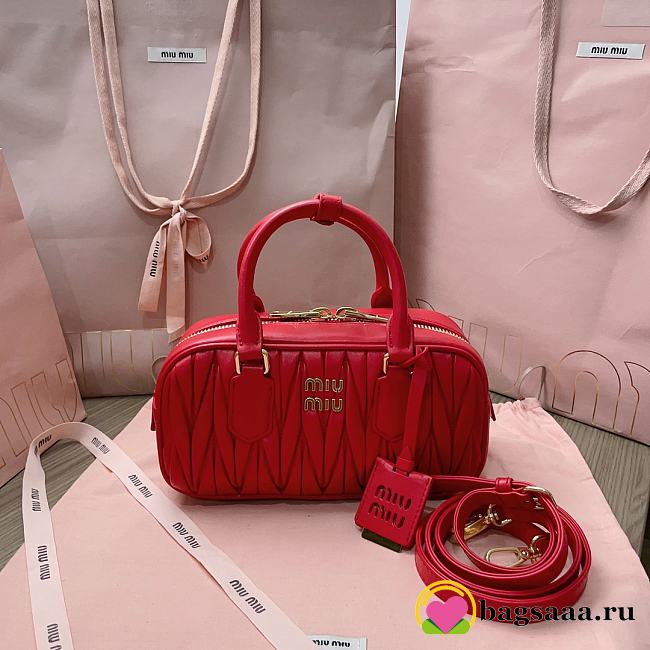 Bagsaaa Miumiu Arcadie Matelassé Nappa Leather Bag Red - 10.5*22*7.5 cm - 1