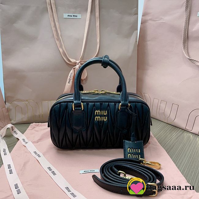 Bagsaaa Miumiu Arcadie Matelassé Nappa Leather Bag Black - 10.5*22*7.5 cm - 1