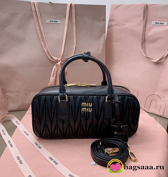 Bagsaaa Miumiu Arcadie Matelassé Nappa Leather Bag Black - 12*27*9 cm - 1