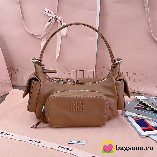 Bagsaaa Miumiu Nappa Leather Pocket Bag Brown - 21x6x12 cm - 1